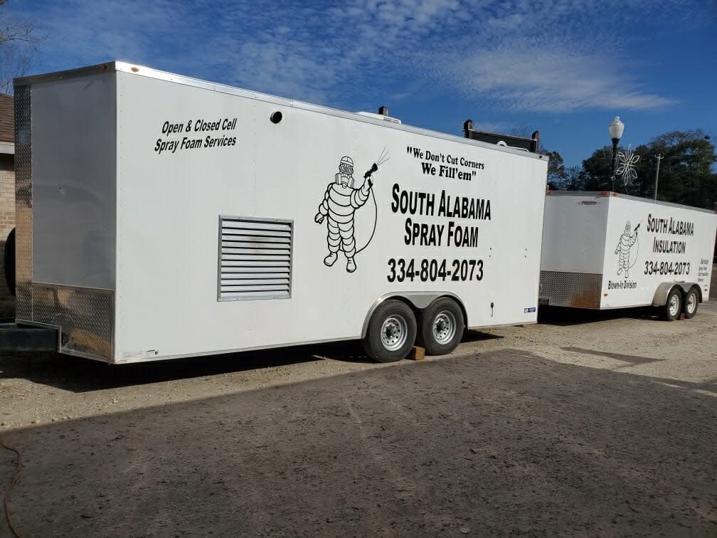 South Alabama Spray Foam branded trailers ready for a job